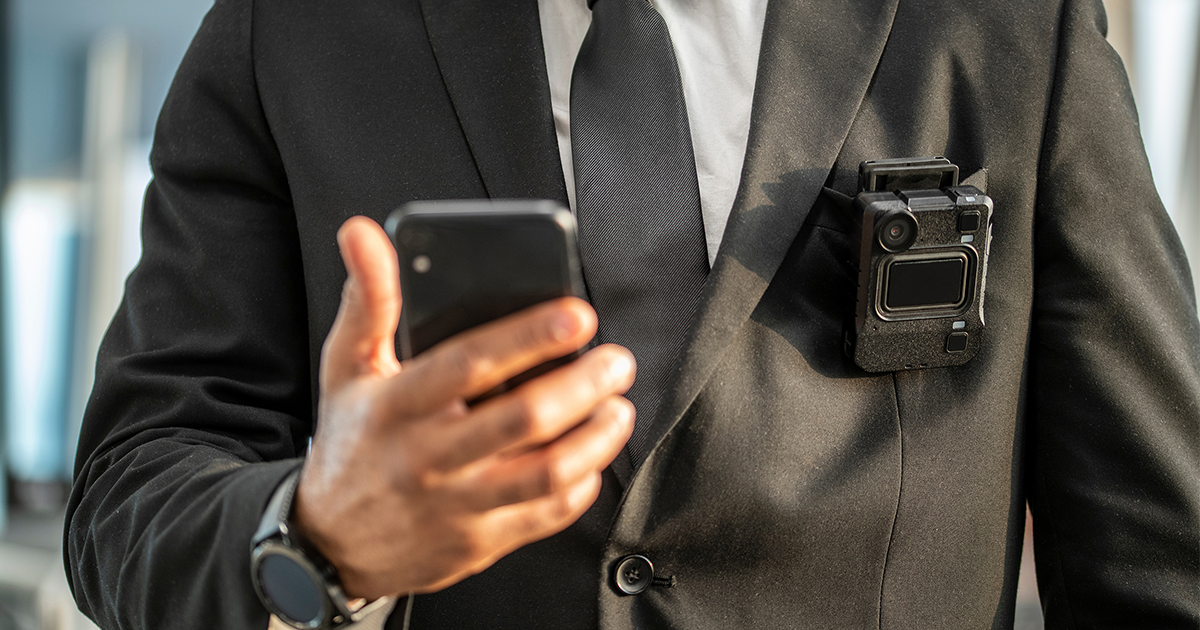 The Motorola VB400 Body Worn Camera being used by security team to record an incident.