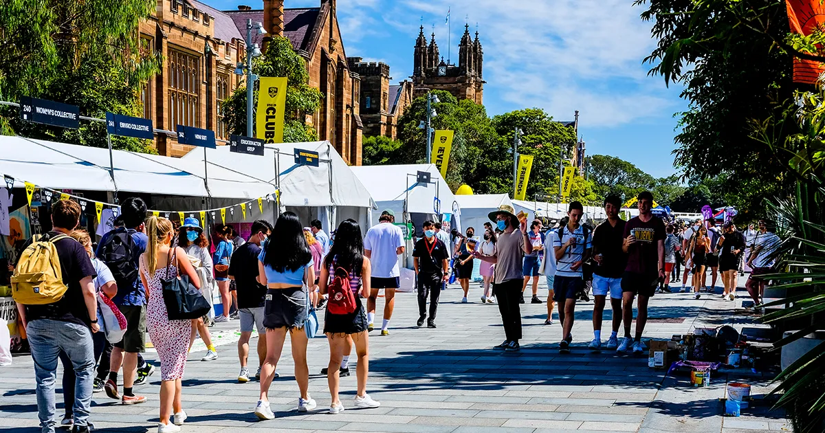 Australian University students wander around an o-week event on campus.