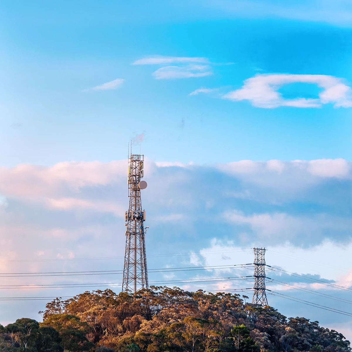 The Orion Network Telecommunications tower on top of a hill in the Australian outback to maximise radio wide-area coverage