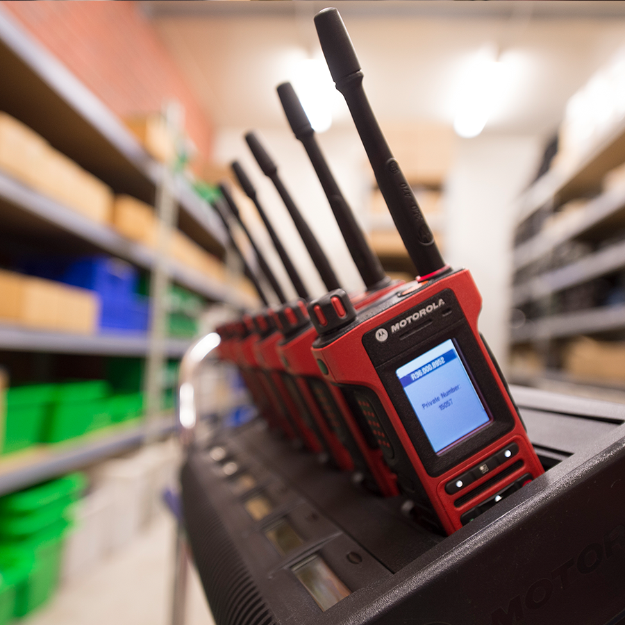 Motorola Solution's two-way radios ready for hire collection.